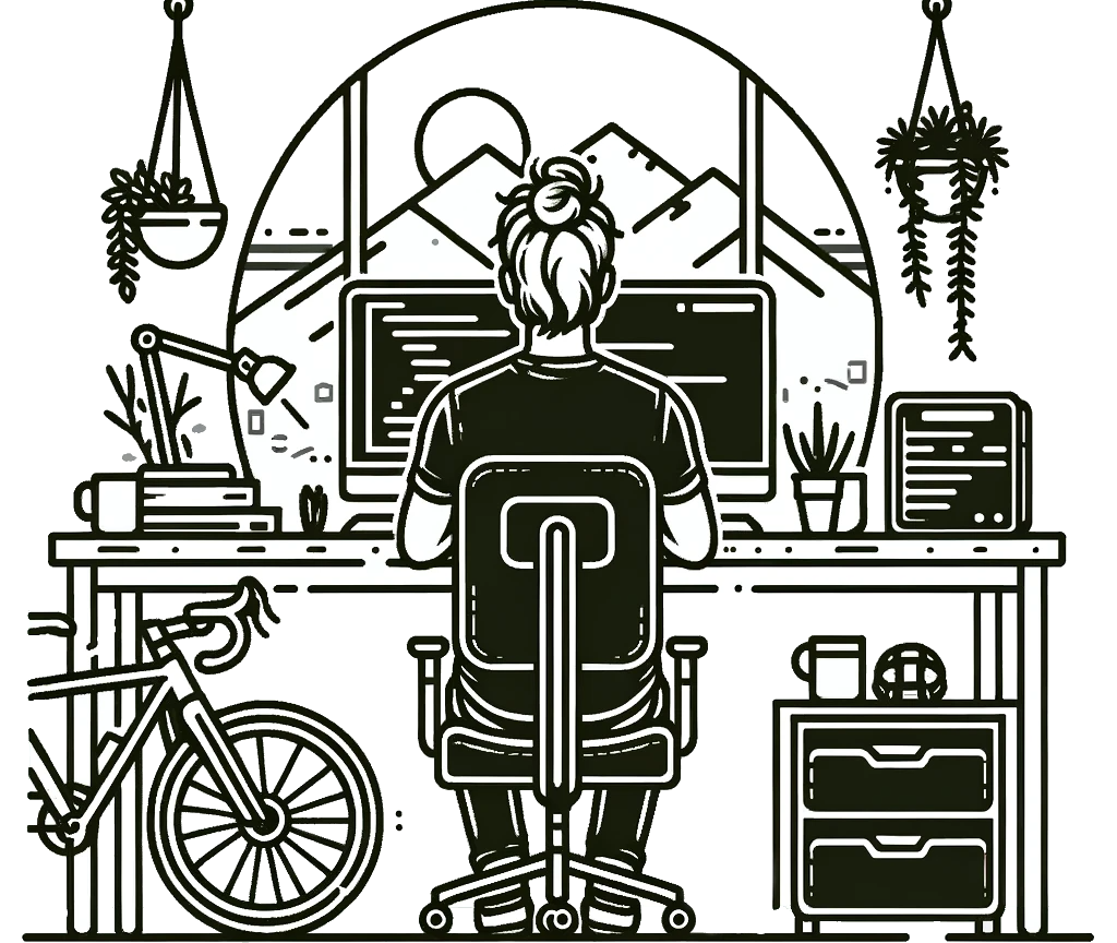 Illustration of Jordan at my desk coding